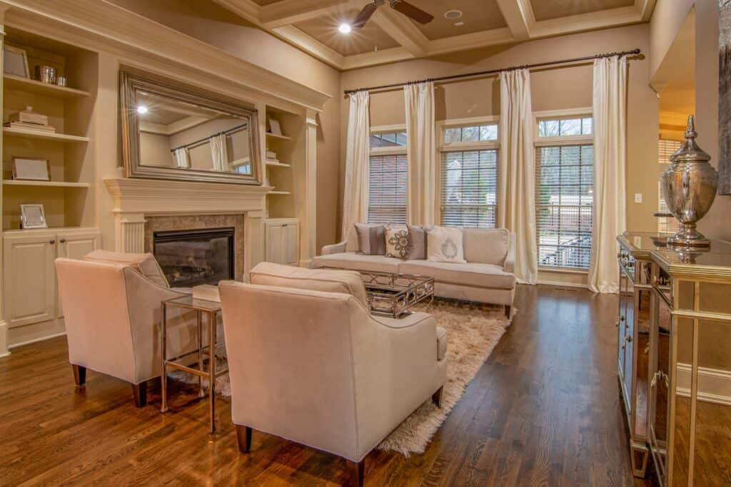 Living room with a faux sheepskin rug