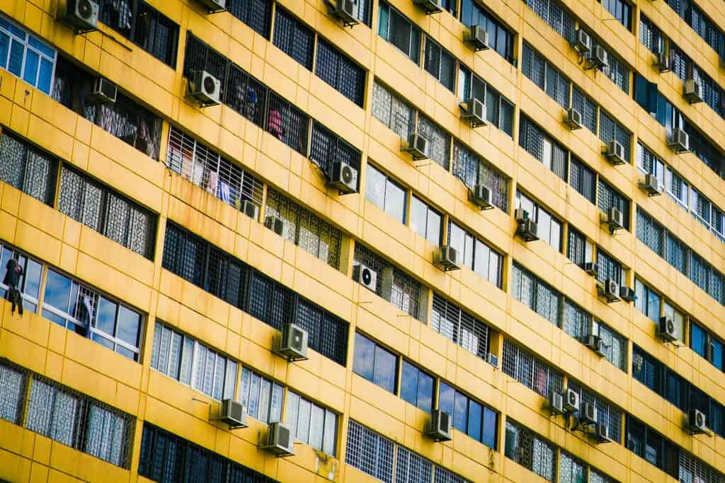 Building with window air conditioner units