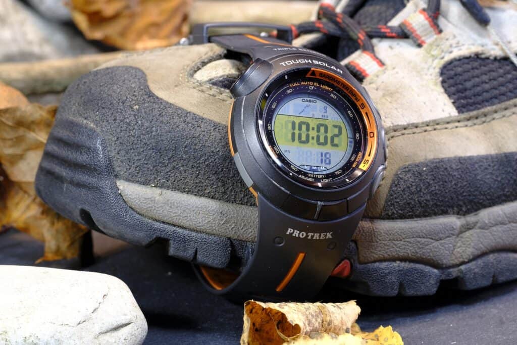 Clean rubber watch band tied to a shoe