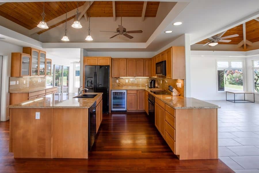 Kitchen with a greasy ceiling fan