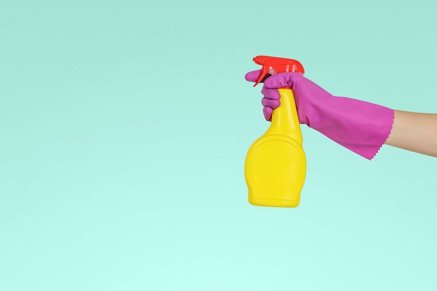 Person holding a spray bottle