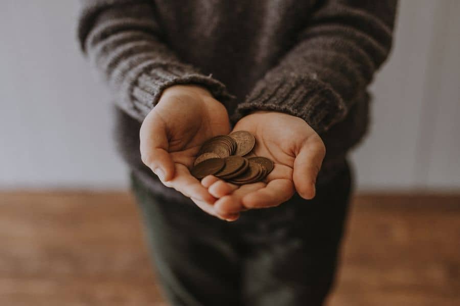 Person holding coins in her hands