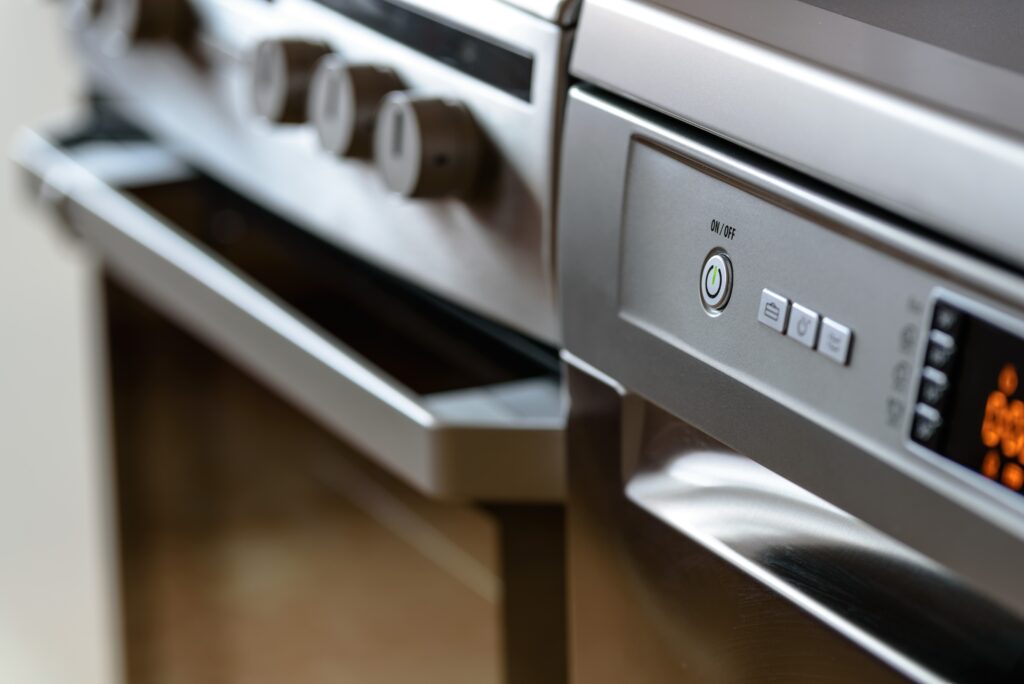 A close up shot of an oven made with slate material