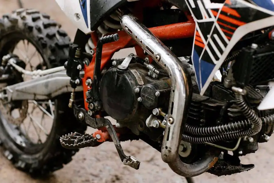 Close up of a dirt bike engine