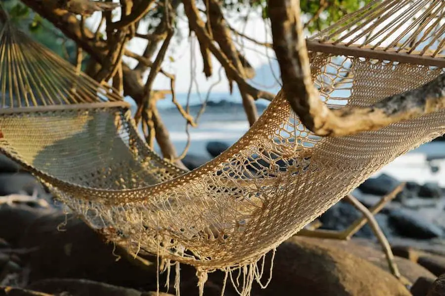 Brown rope hammock near the sea