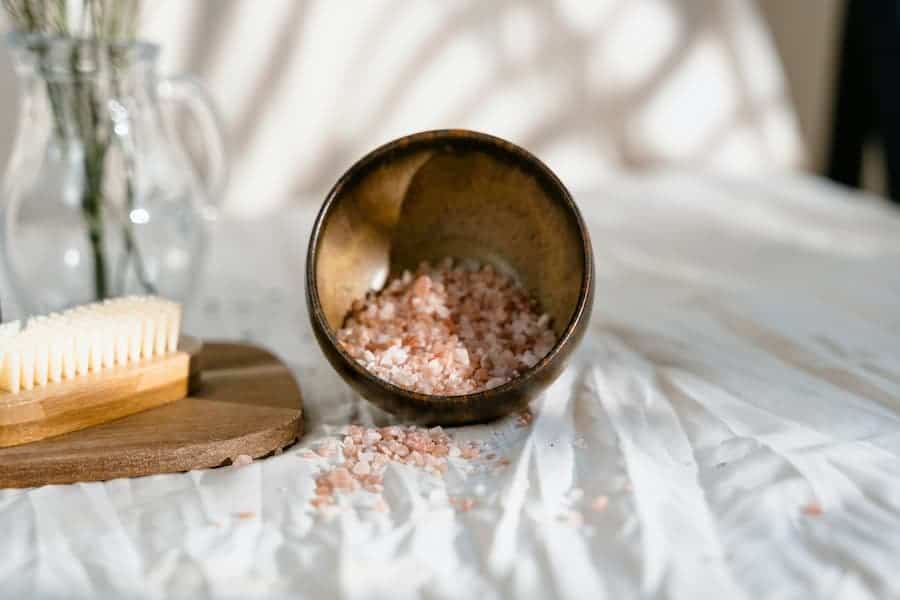 Wooden salad bowl with crushed beans