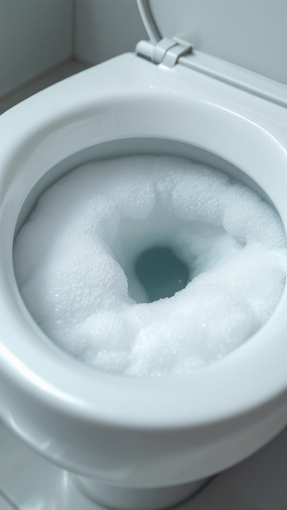 Foamy toilet bowl with cleaning solution