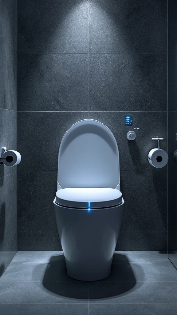 A modern smart toilet with sleek design and technology features