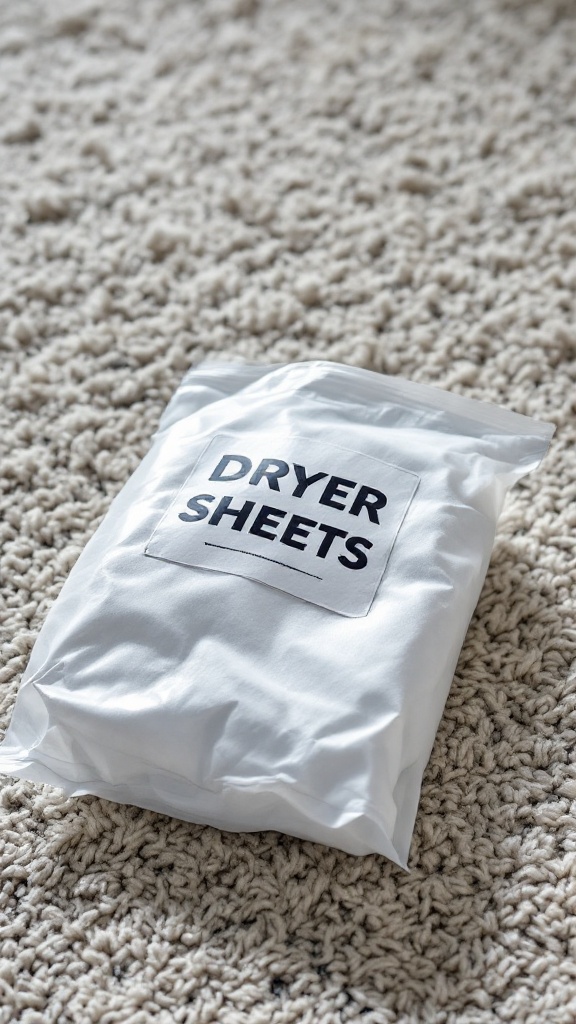 A pack of dryer sheets for static cling on a carpet.