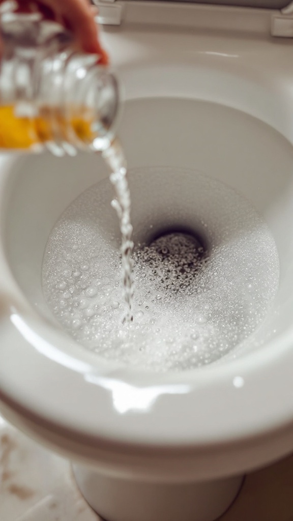 A toilet bowl filled with bubbles from a cleaning solution.