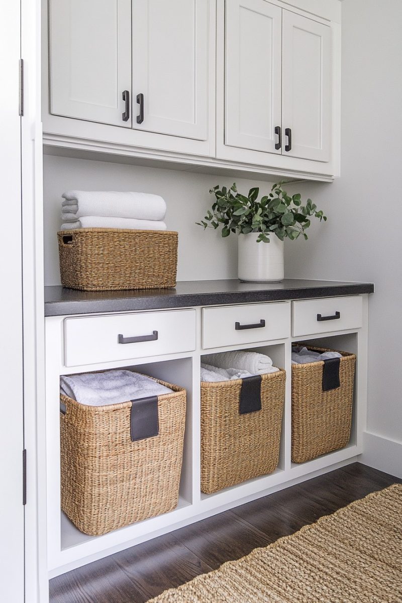 Large baskets made into a drop zone for each family member.