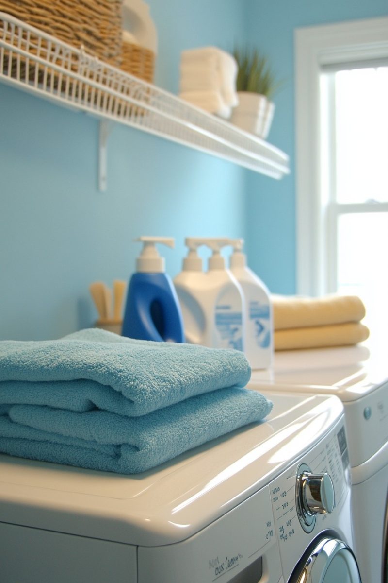 Detergents and softener in a laundry.