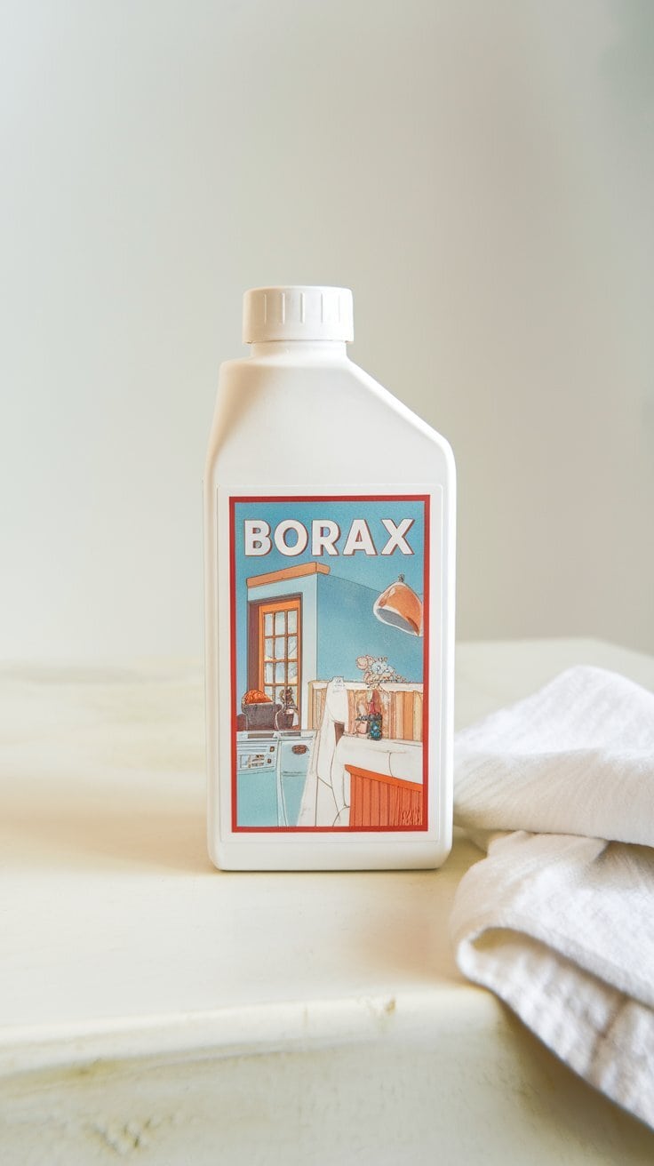 A box of Borax on a clean surface with a white cloth.