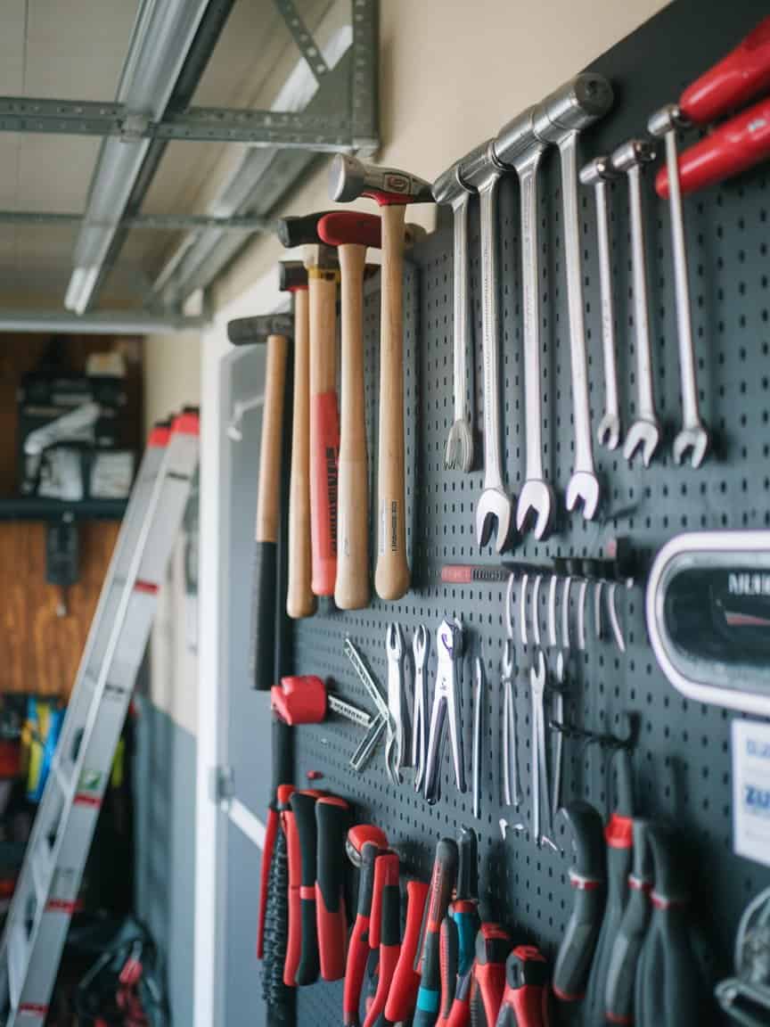 Magnetic tool holders displaying various kitchen tools on a wall.