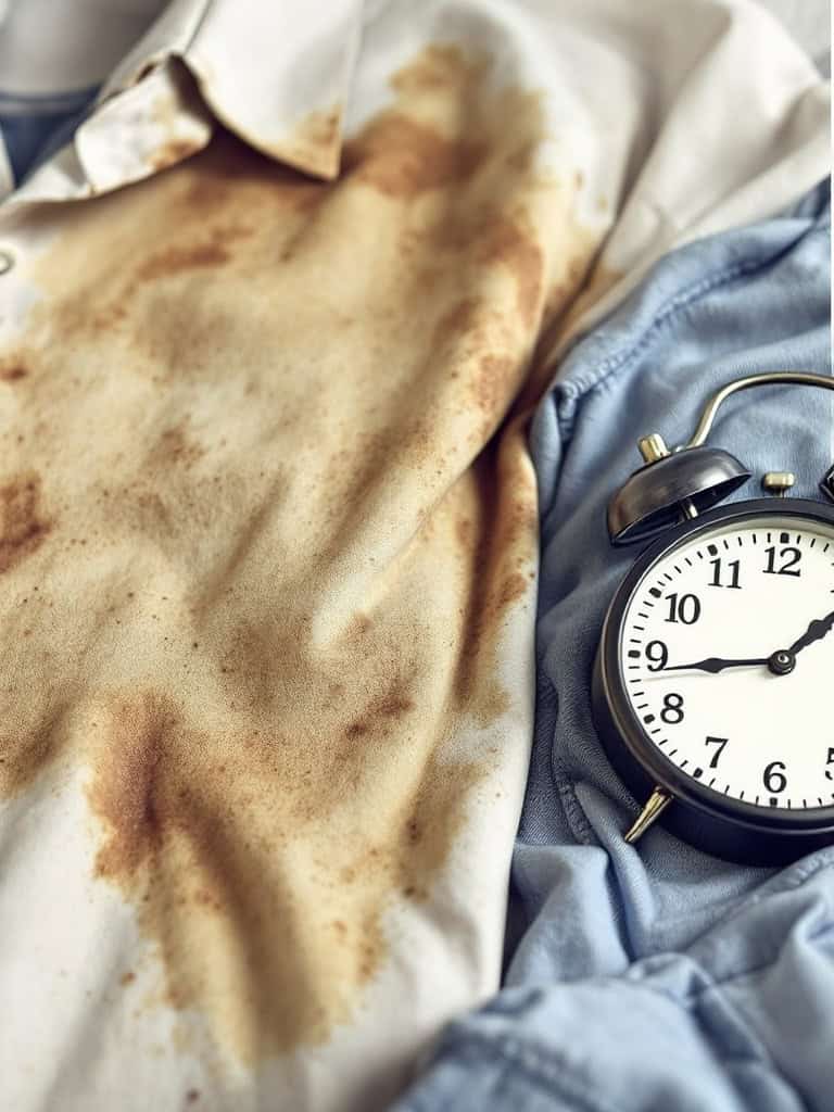 Clock next to a stained cloth