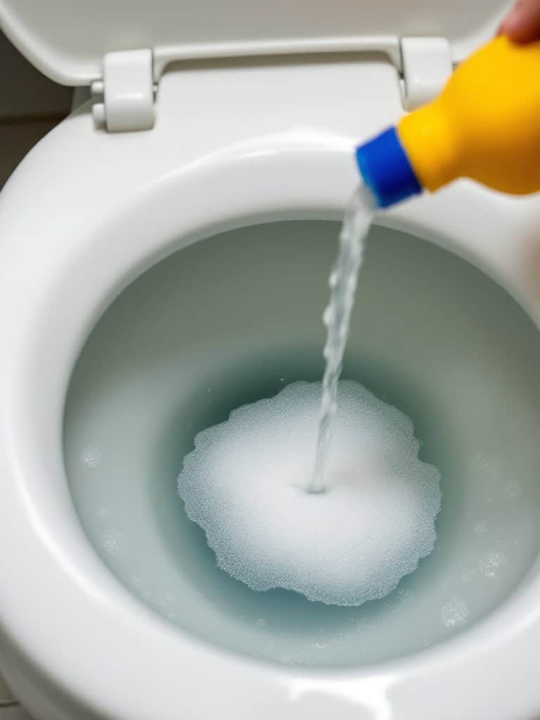 Person pouring dish soap into a toilet bowl