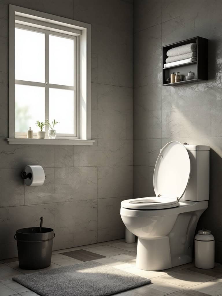 A clean bathroom with a toilet and window, showcasing a fresh and tidy environment.