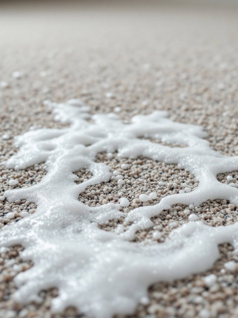 A jar spilling cornmeal onto a carpet.