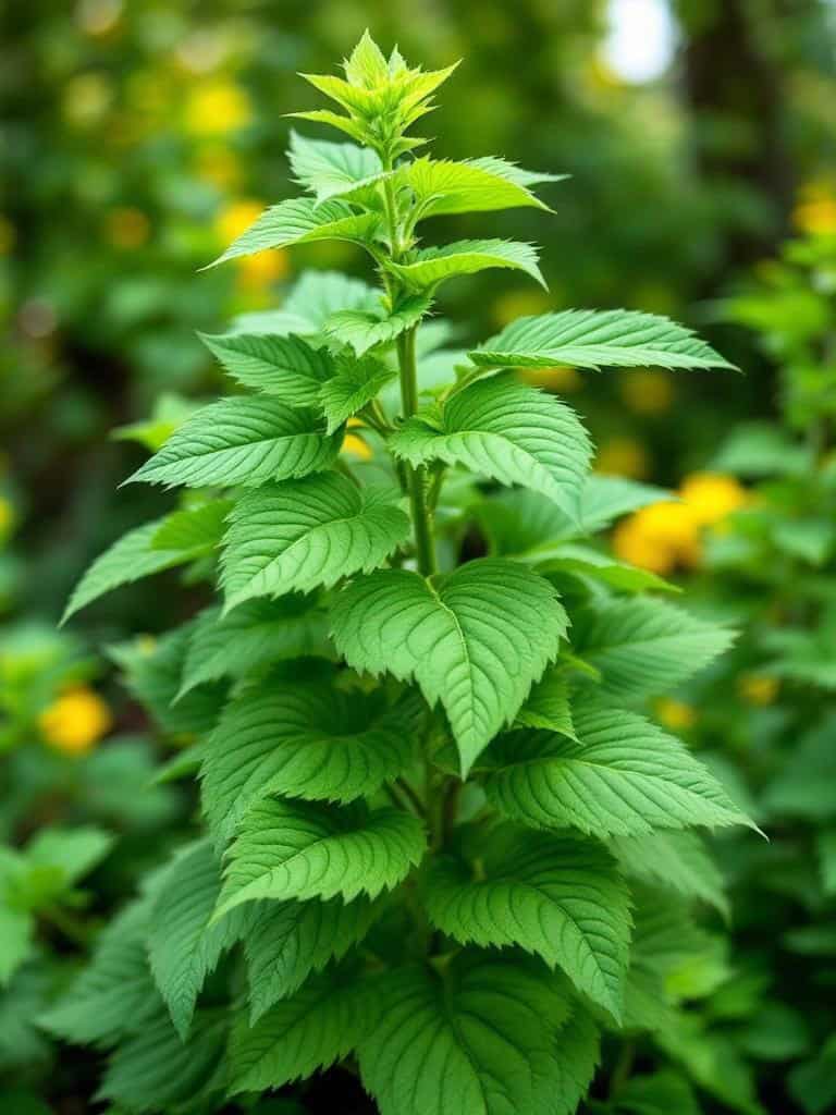 Close-up of a lemon balm plant with vibrant green leaves.