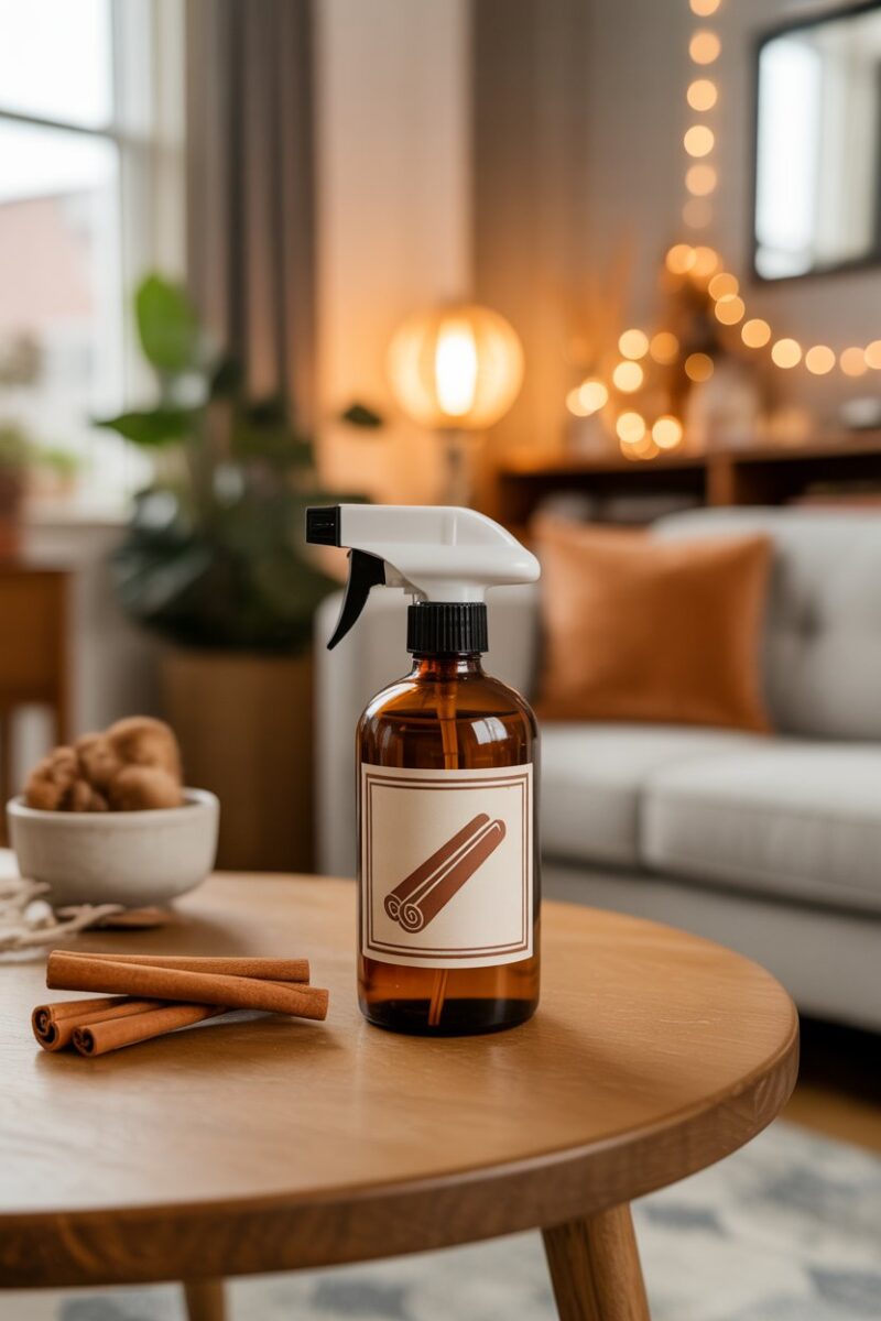 A cinnamon air freshener hanging in a cozy living room.