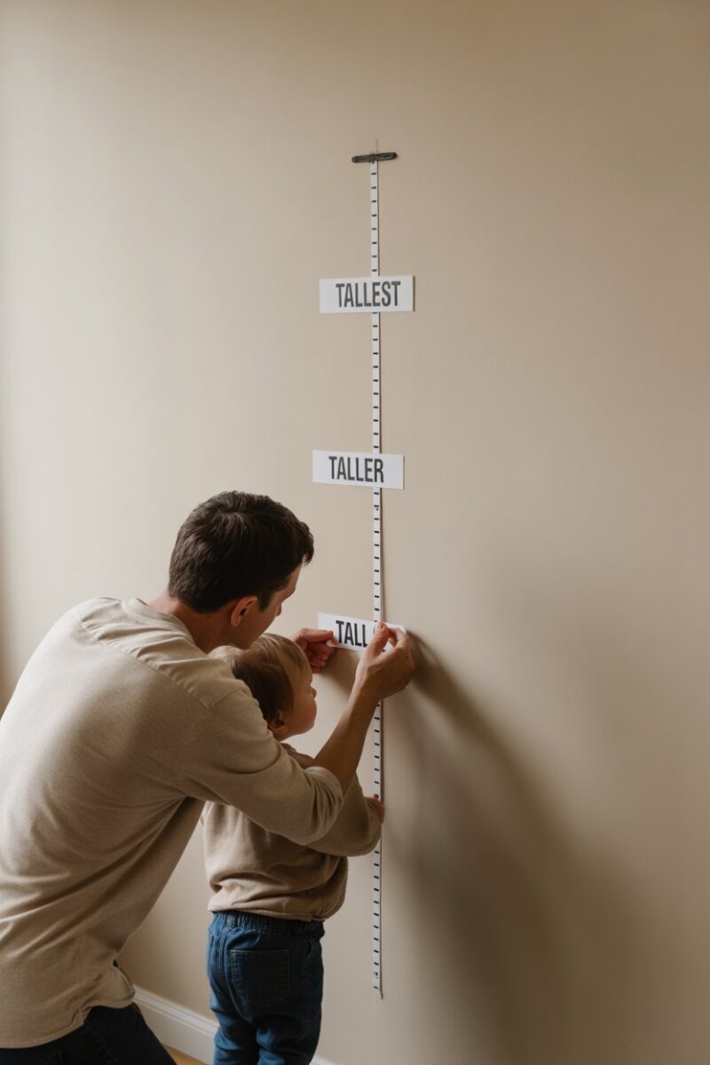 Children measuring their height on a personalized growth chart