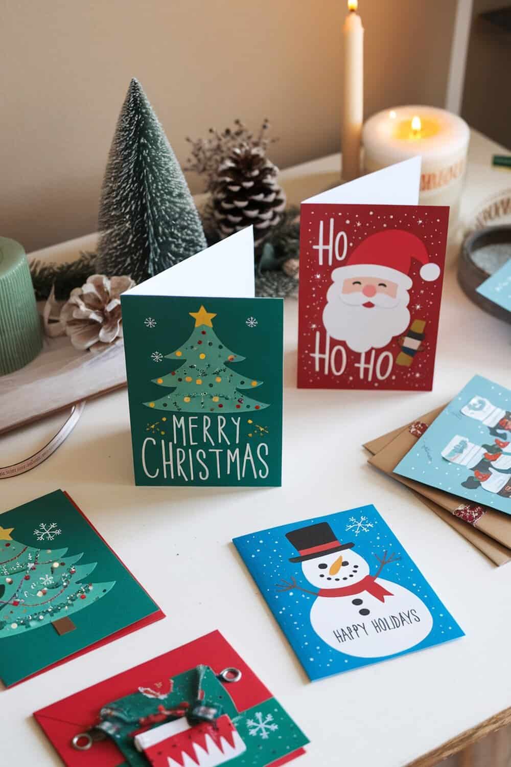 A collection of DIY holiday greeting cards featuring festive designs.