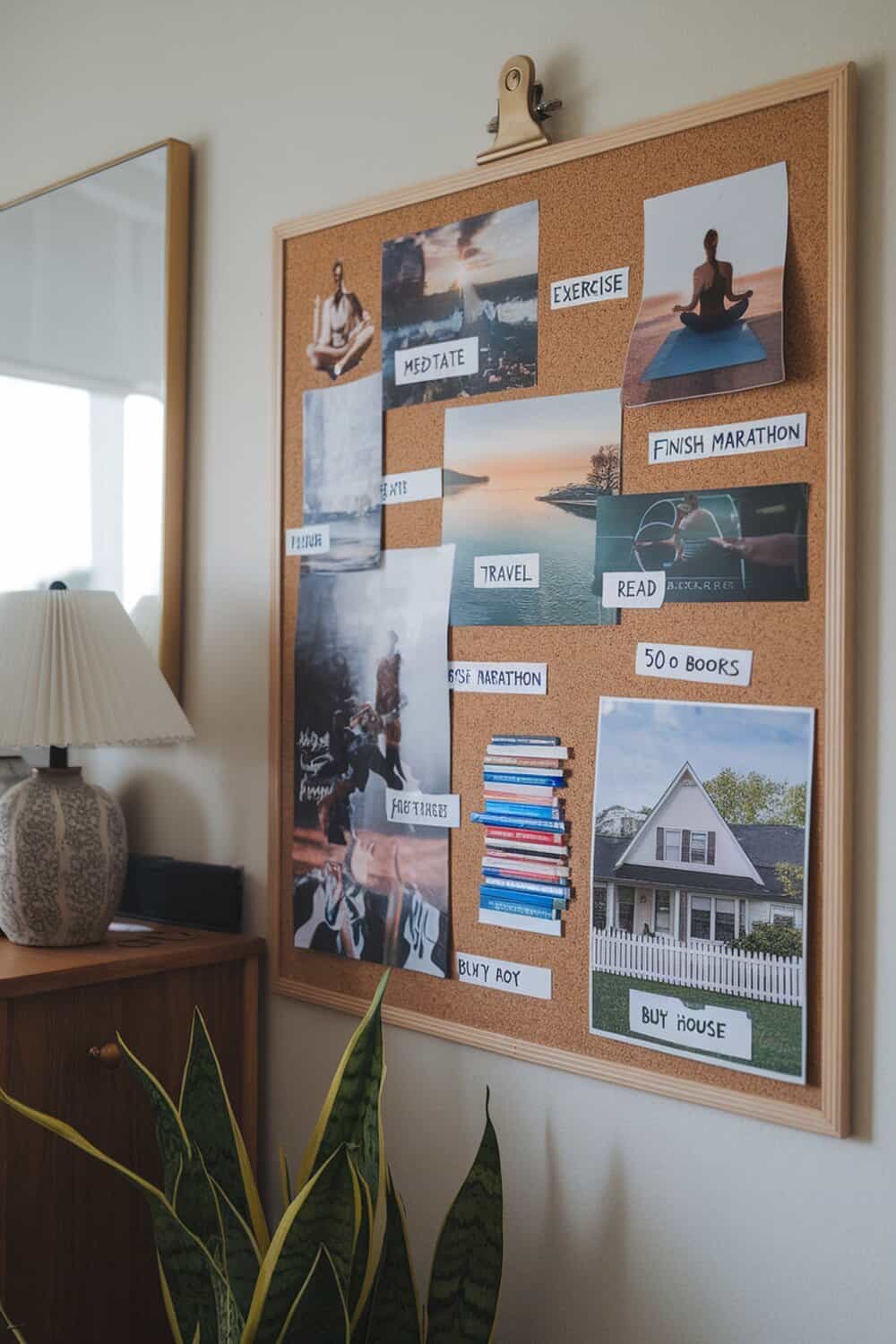 A vision board filled with images and goals for the New Year.