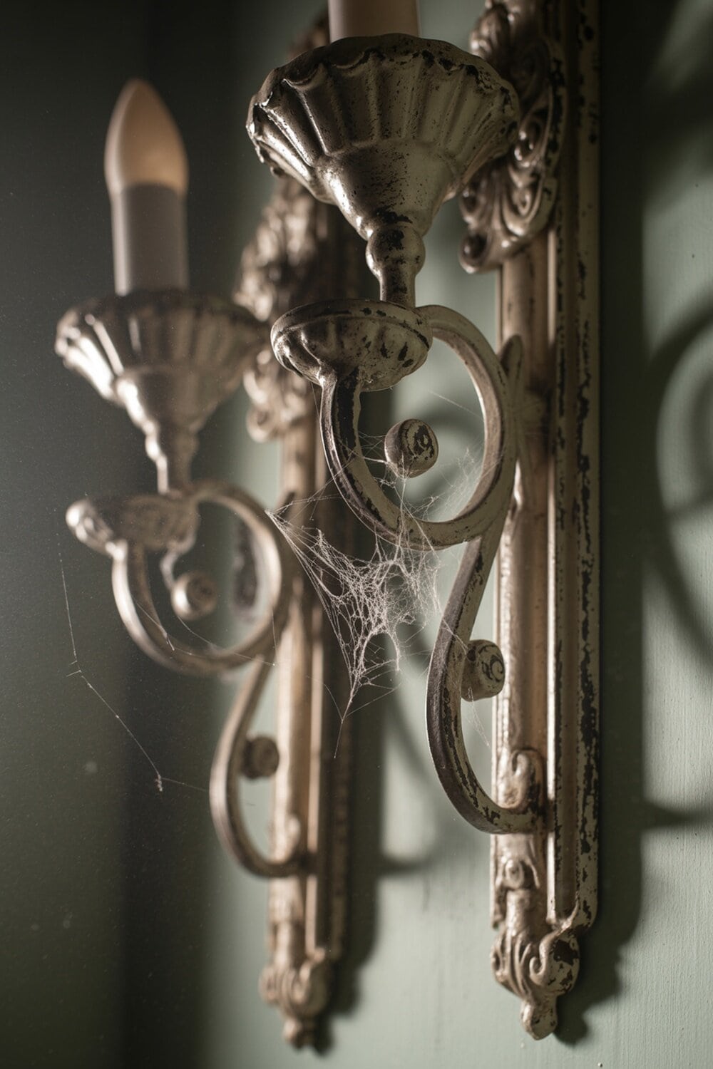 Wall sconces with cobwebs and dust