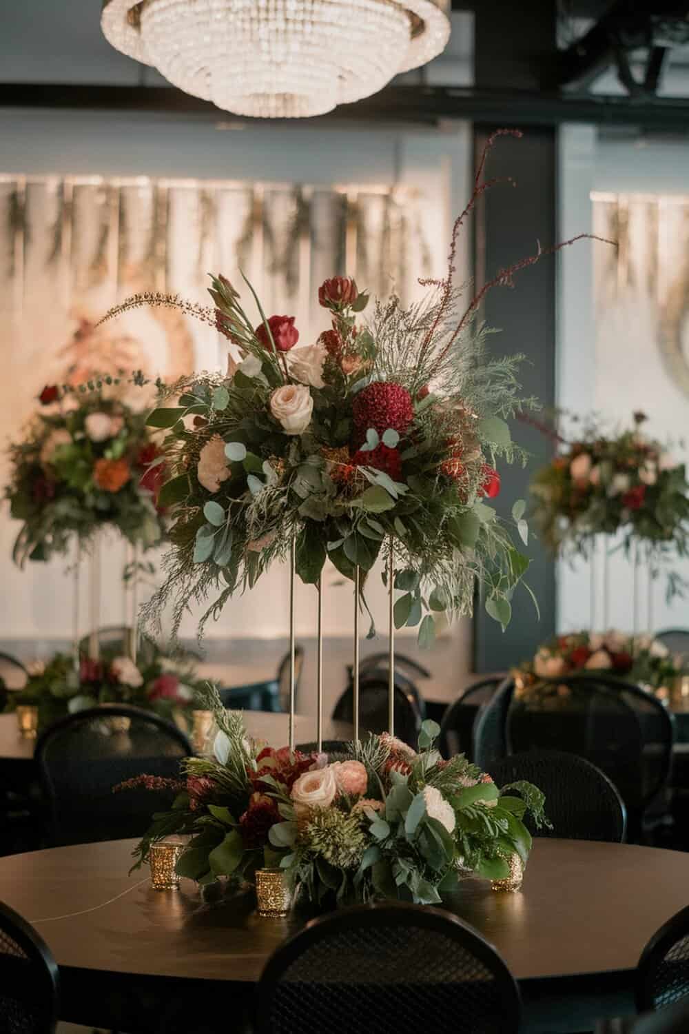 Beautiful floral arrangements with seasonal flowers in a stylish setting.