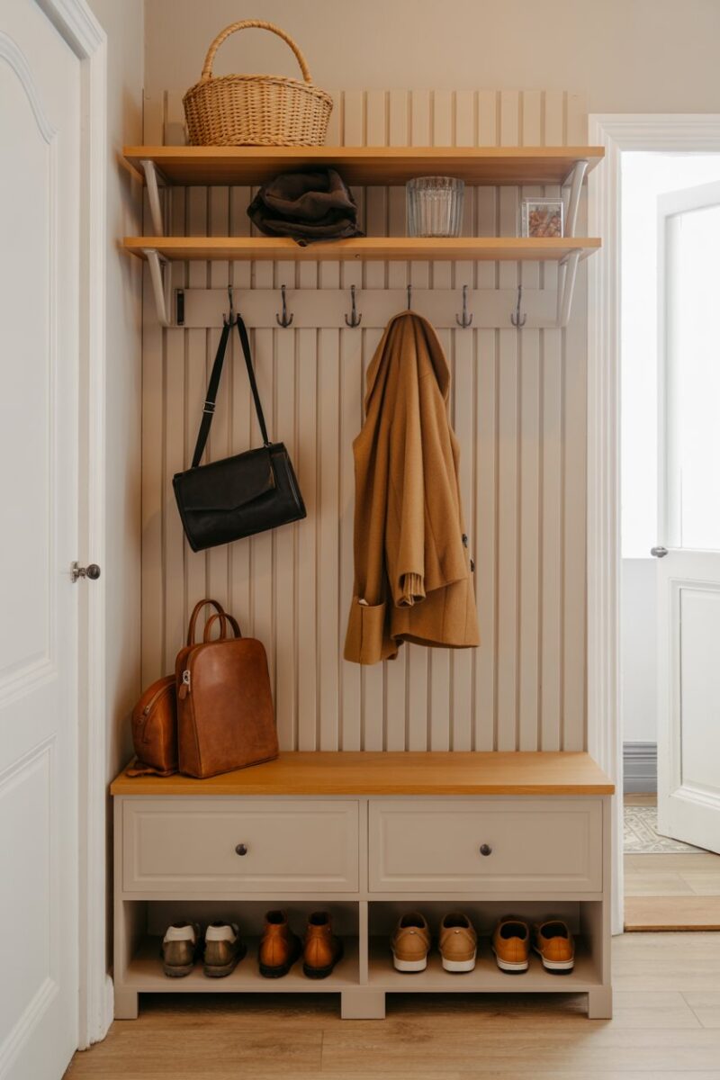 Entryway with hooks and racks for coats and bags