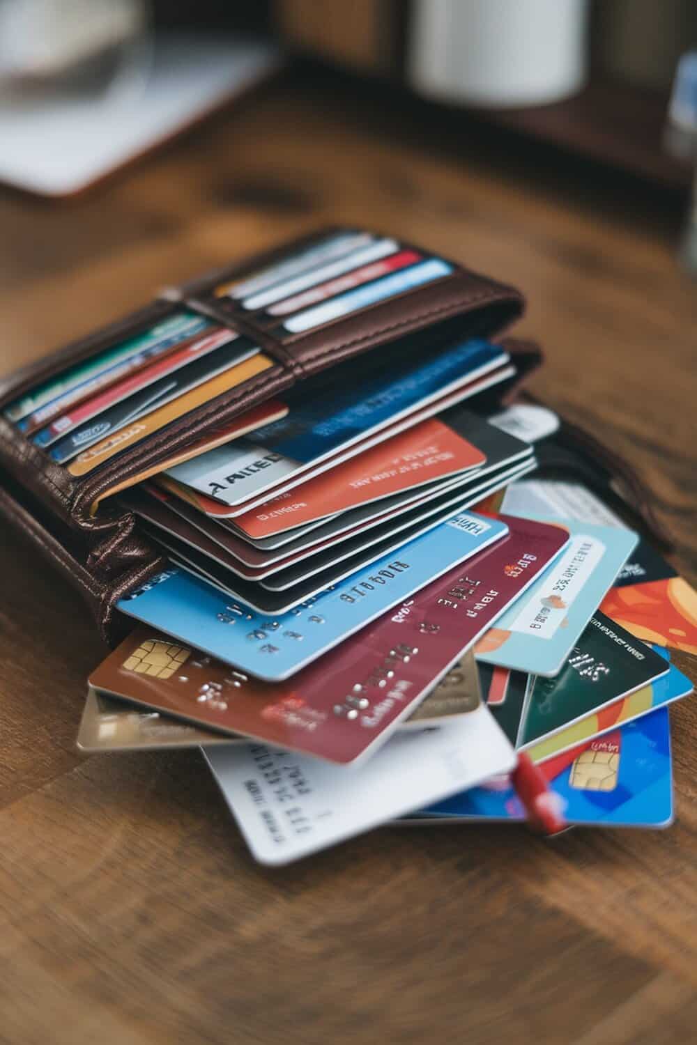 A wallet overflowing with various membership cards.