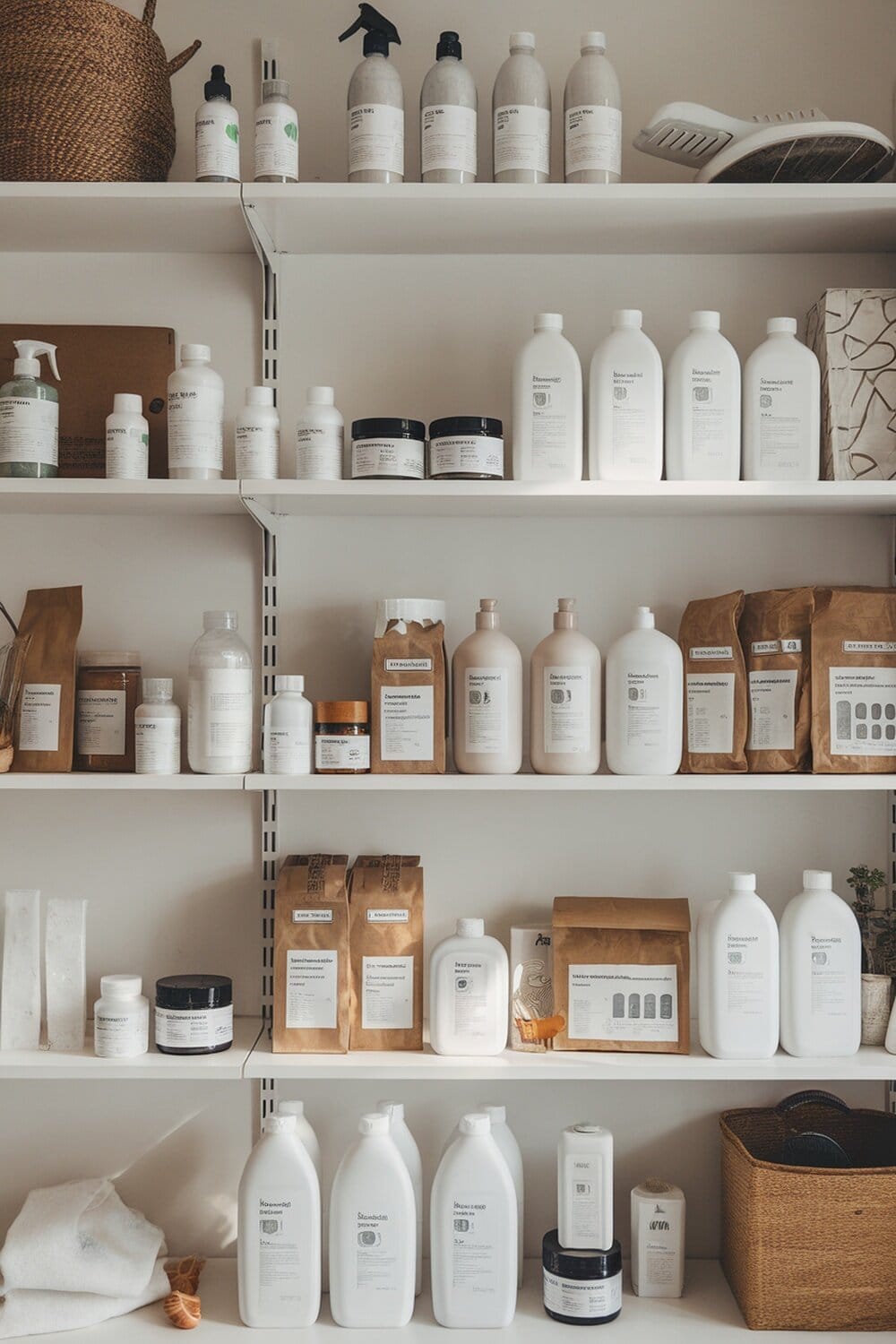 Shelves displaying various eco-friendly cleaning products in sustainable packaging.