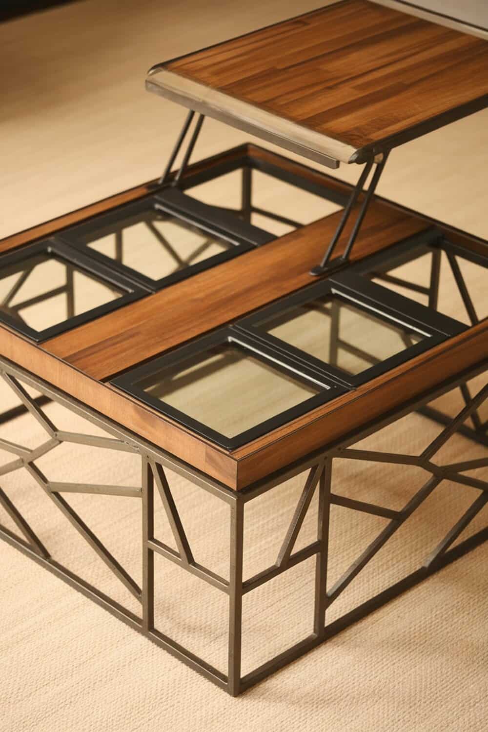 A stylish multi-functional coffee table with hidden storage compartments.