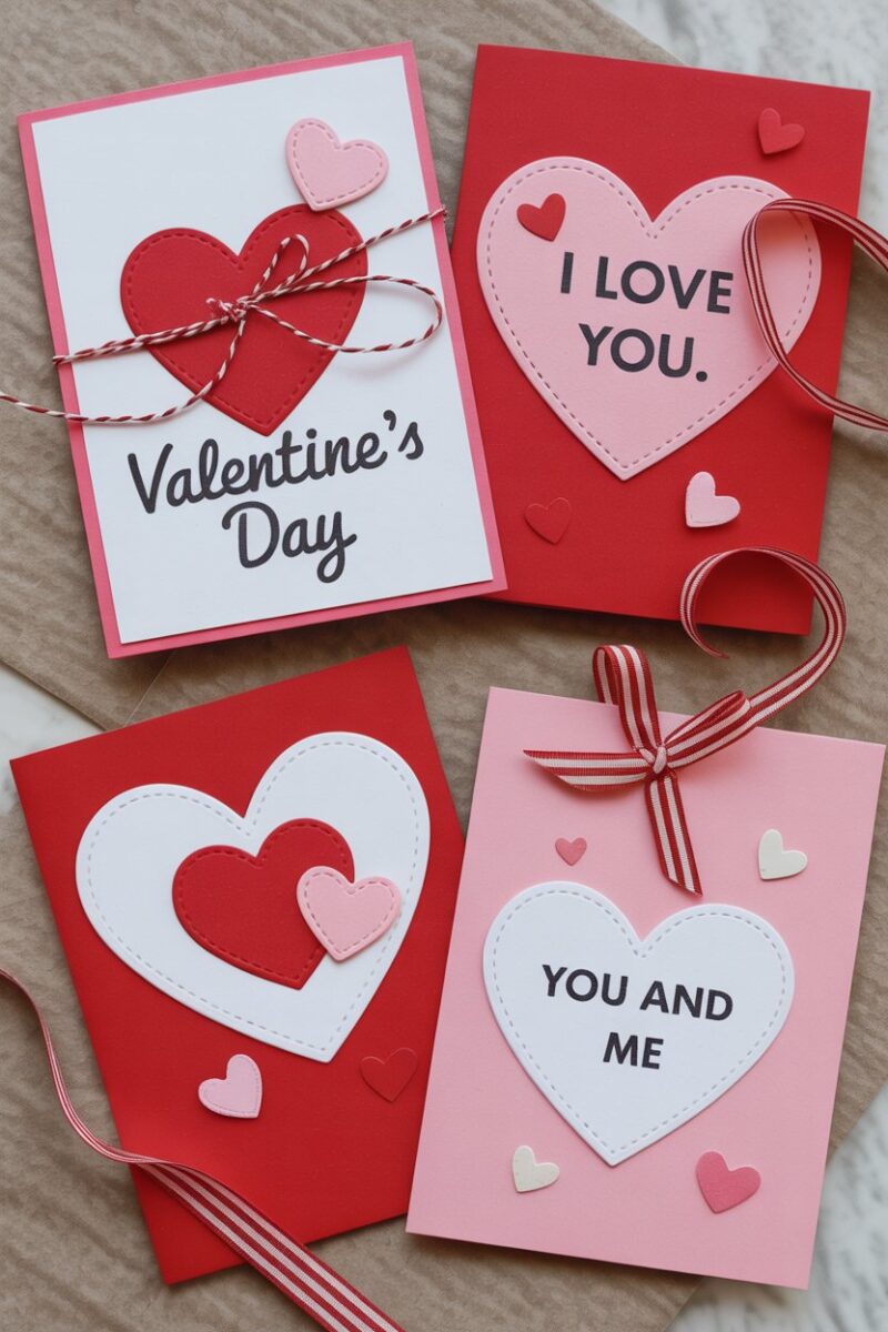 A collection of handmade Valentine's Day cards featuring hearts and creative designs.