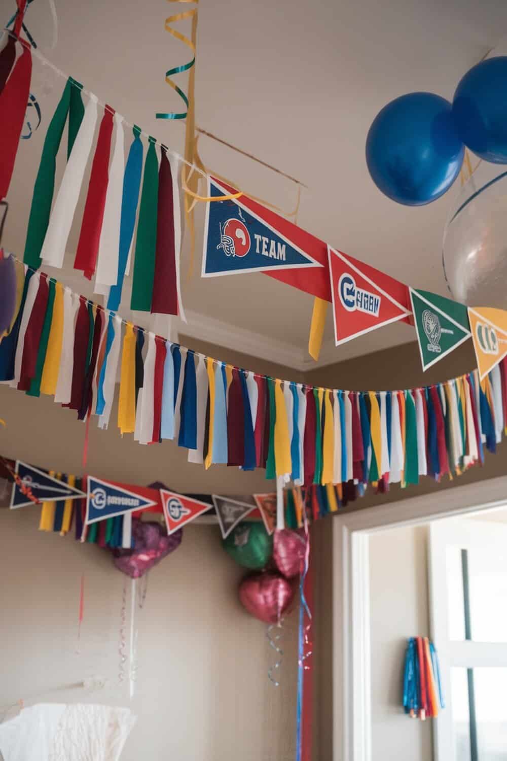 Colorful DIY pennant banners for a football party.