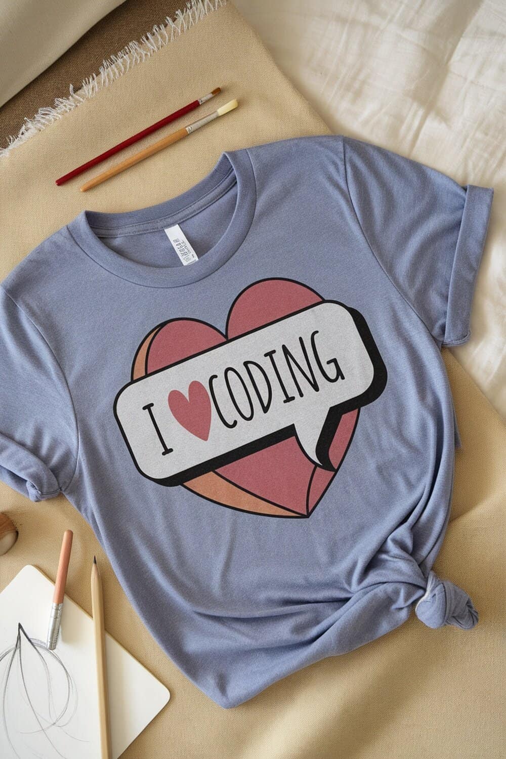 Custom t-shirt with a heart and coding design