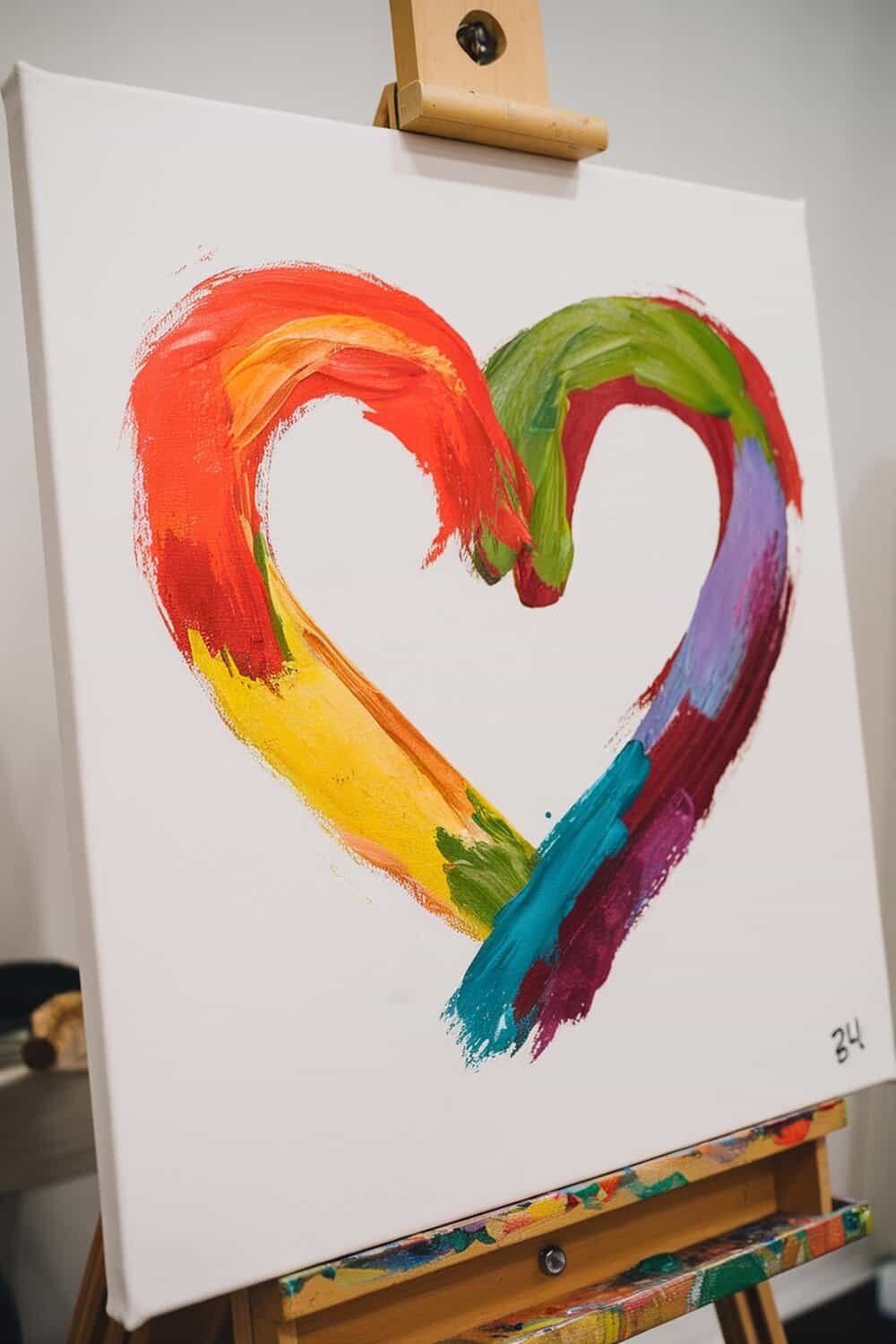 Colorful heart art on a canvas