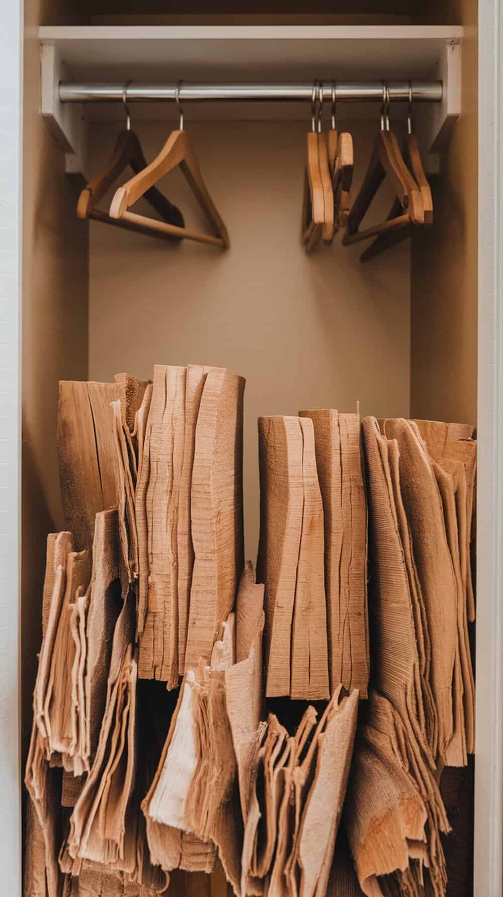 Natural cedar blocks stacked in a closet
